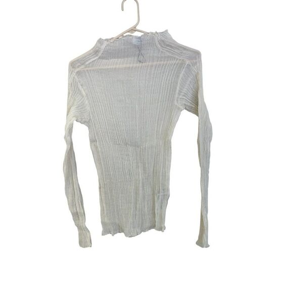 Massimo Dutti Womens Top Small S Ecru Textured wool silk Blouse 5100/555 NWOT - Picture 3 of 11
